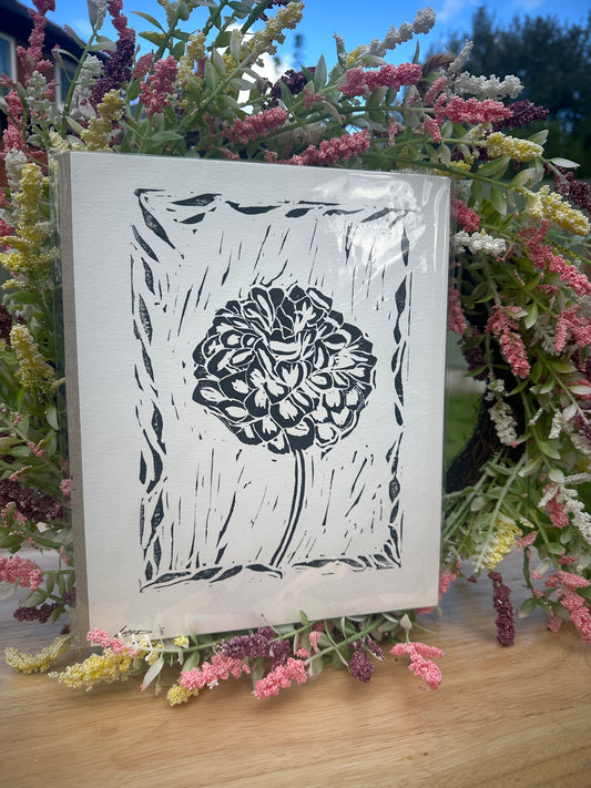 Single Dahlia Lino Print