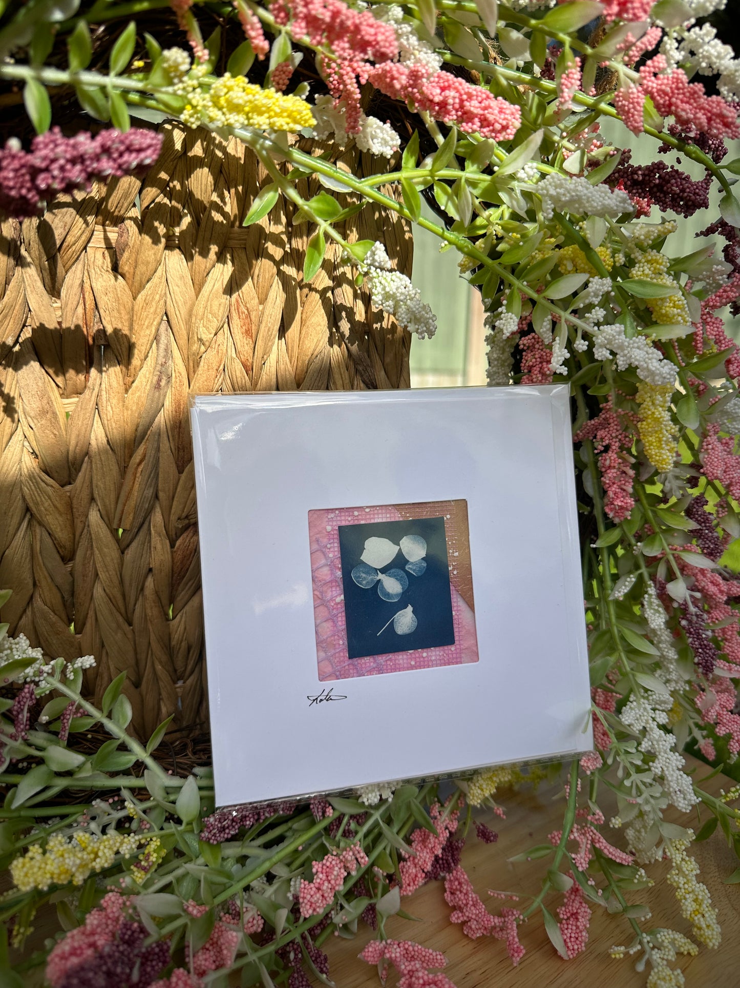 Keepsake cyanotype greeting card - pink