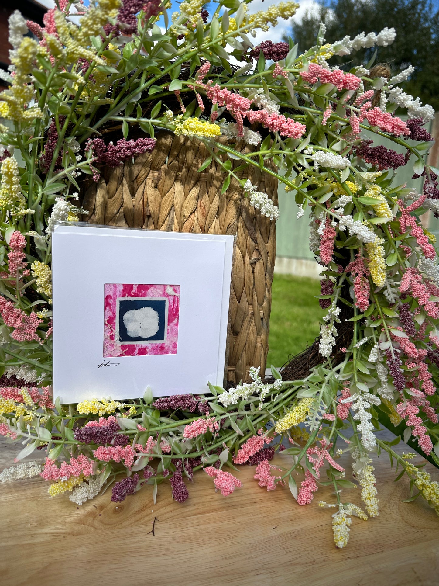 Keepsake cyanotype greeting card - pink print