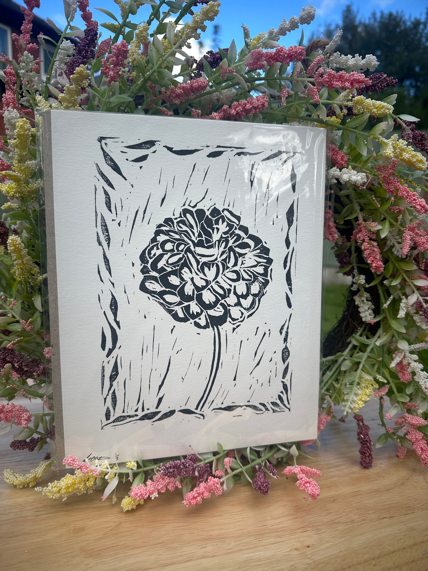 Single Dahlia Lino Print
