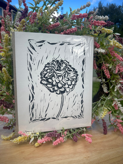 Single Dahlia Lino Print