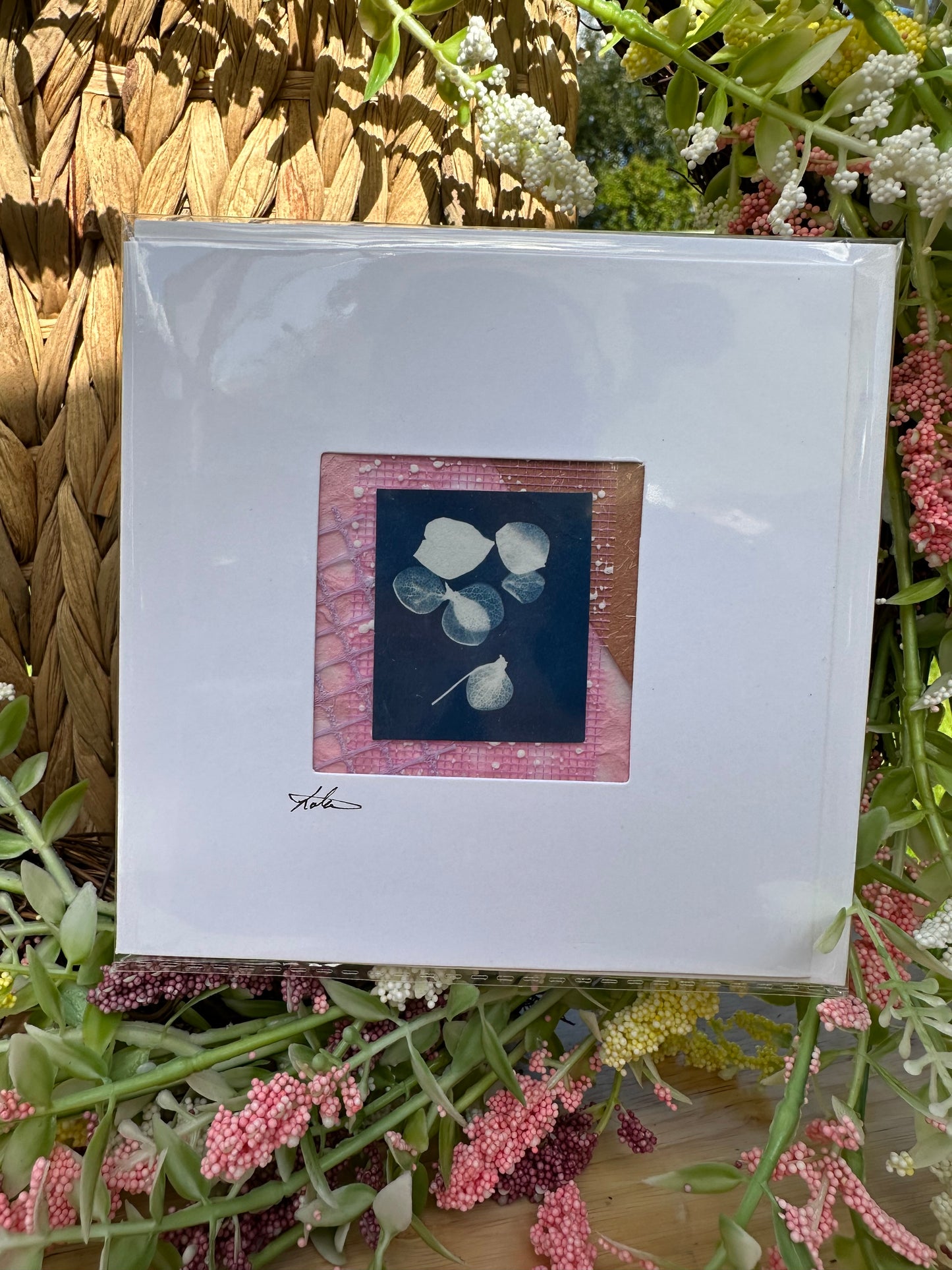 Keepsake cyanotype greeting  card - pink