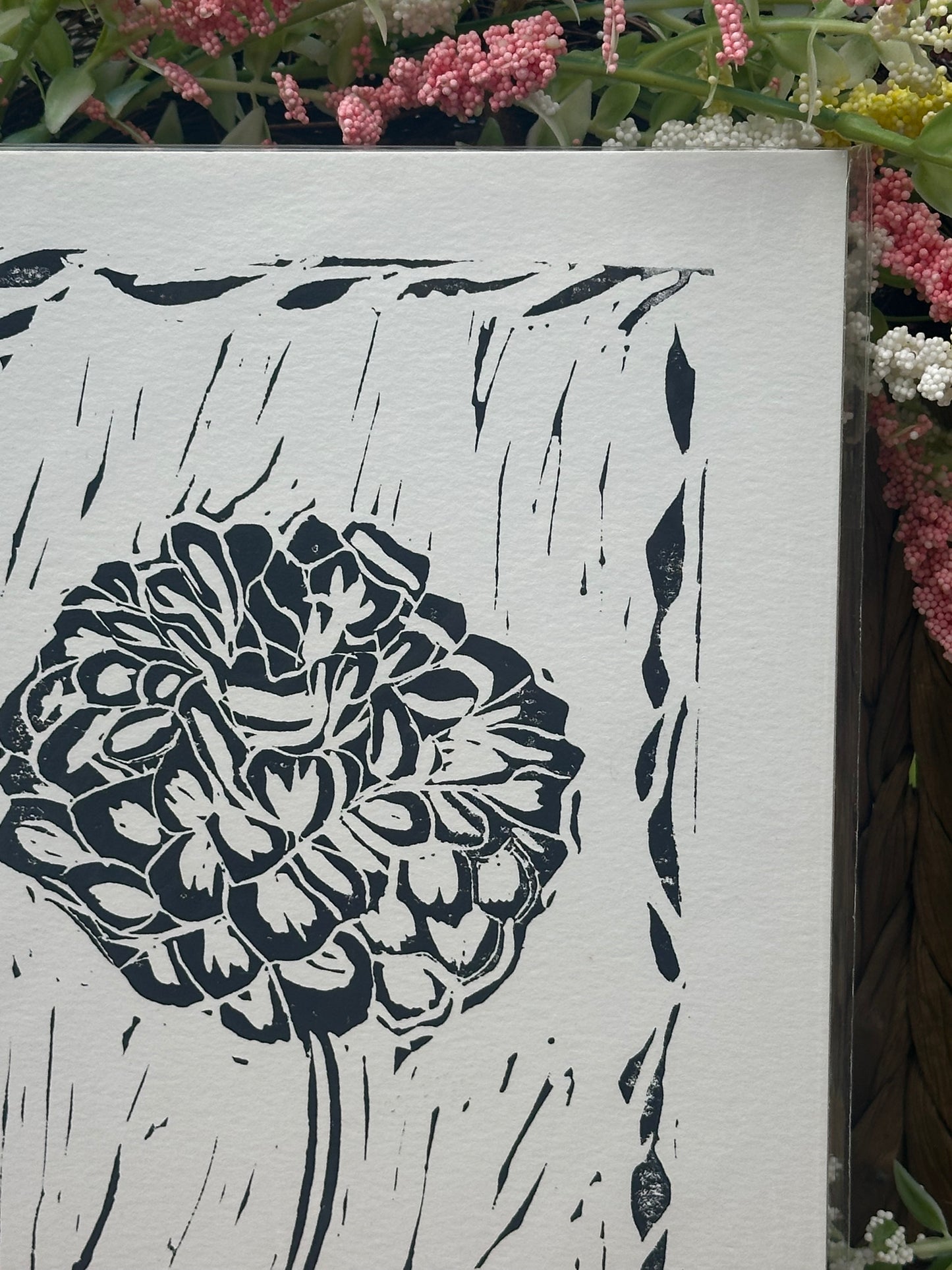 Single Dahlia Lino Print