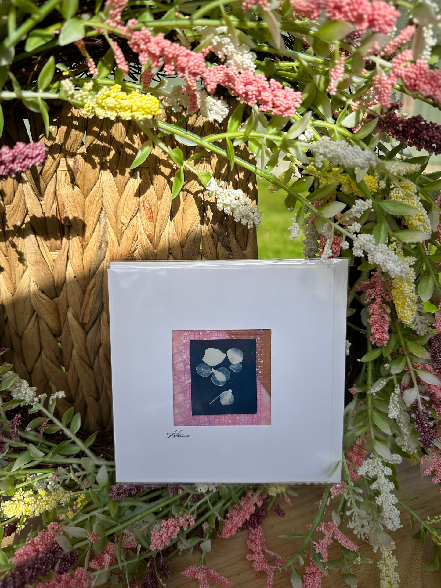 Keepsake cyanotype greeting  card - pink