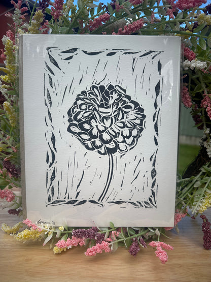Single Dahlia Lino Print