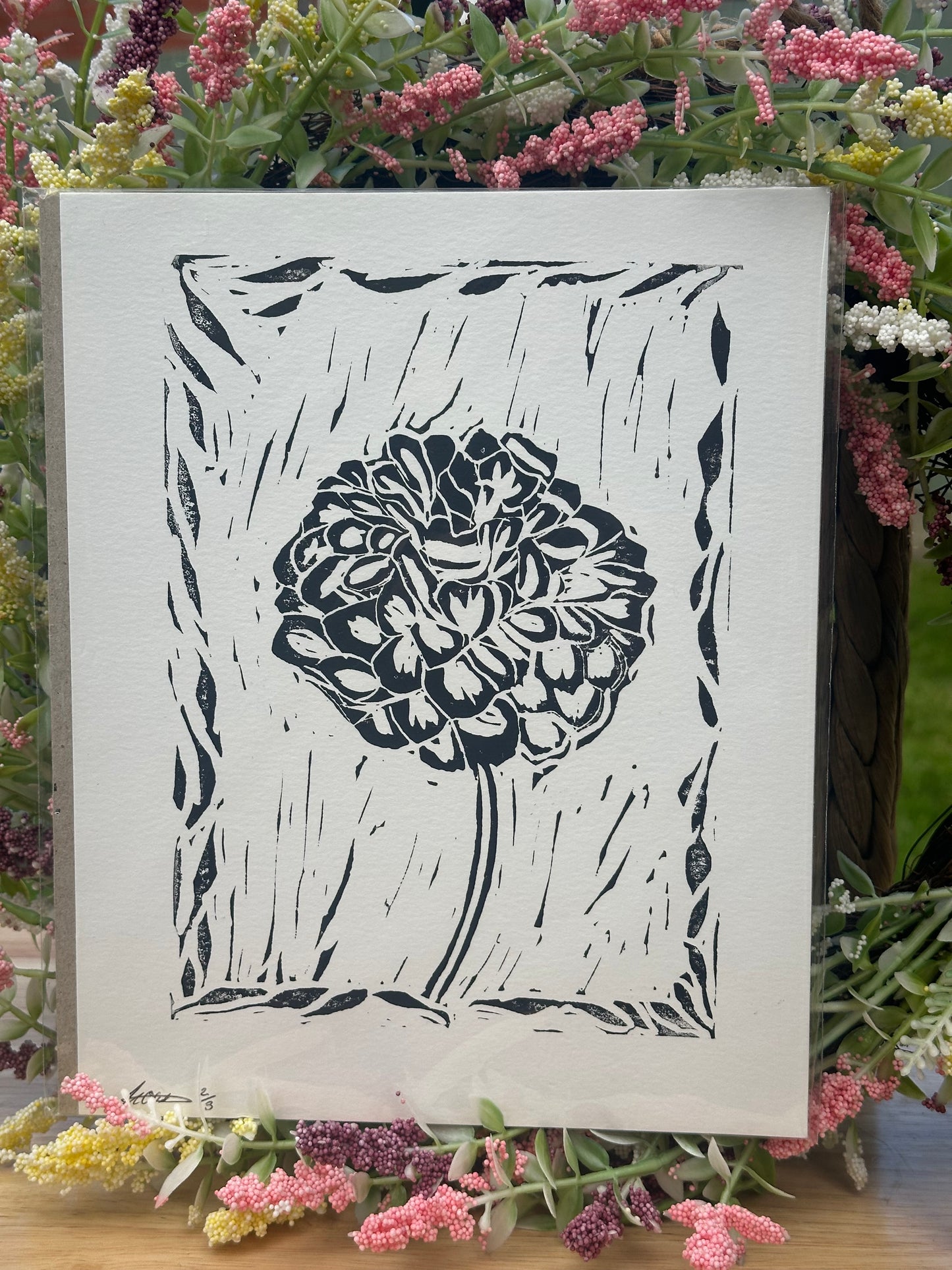 Single Dahlia Lino Print