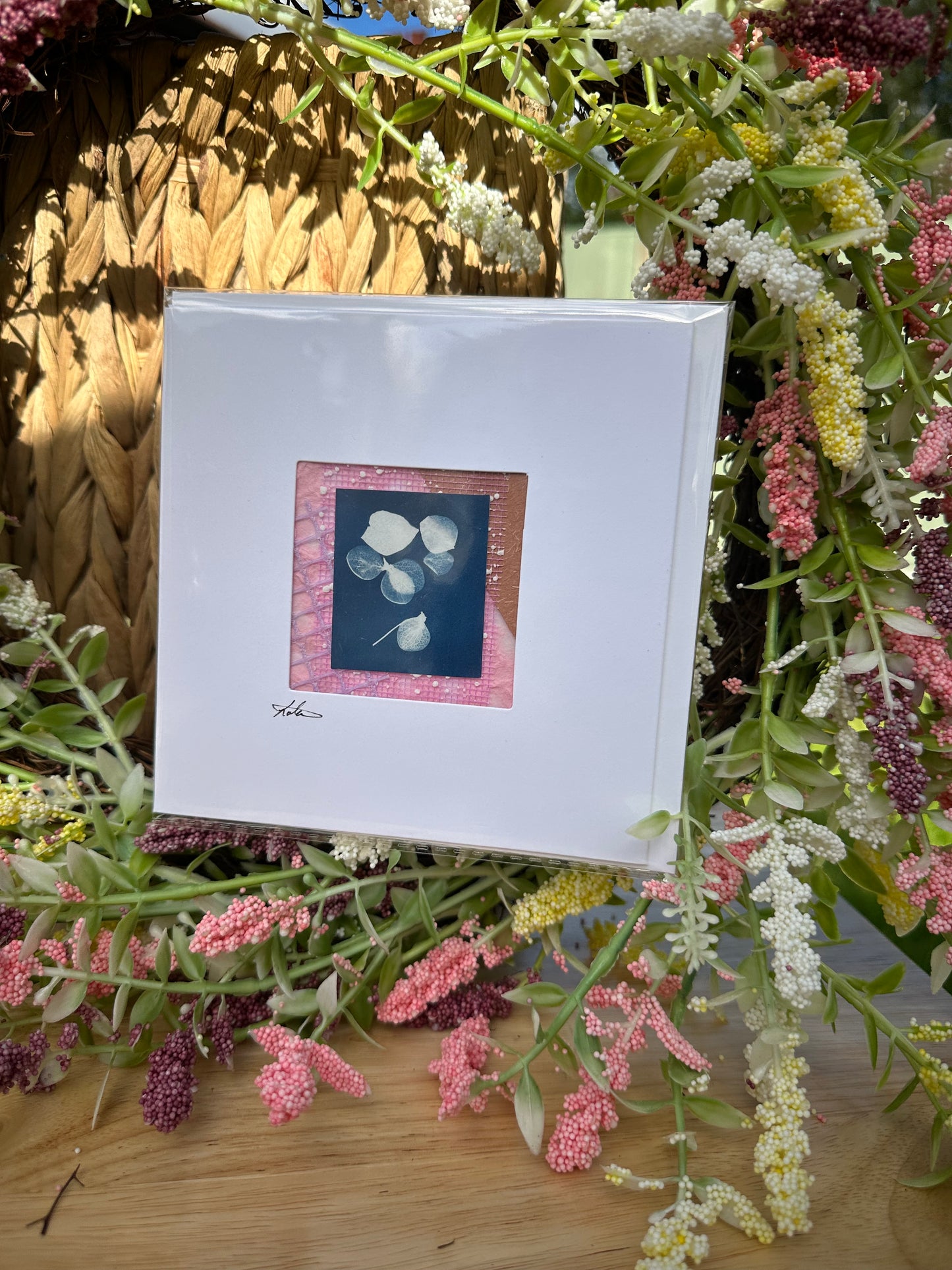 Keepsake cyanotype greeting  card - pink