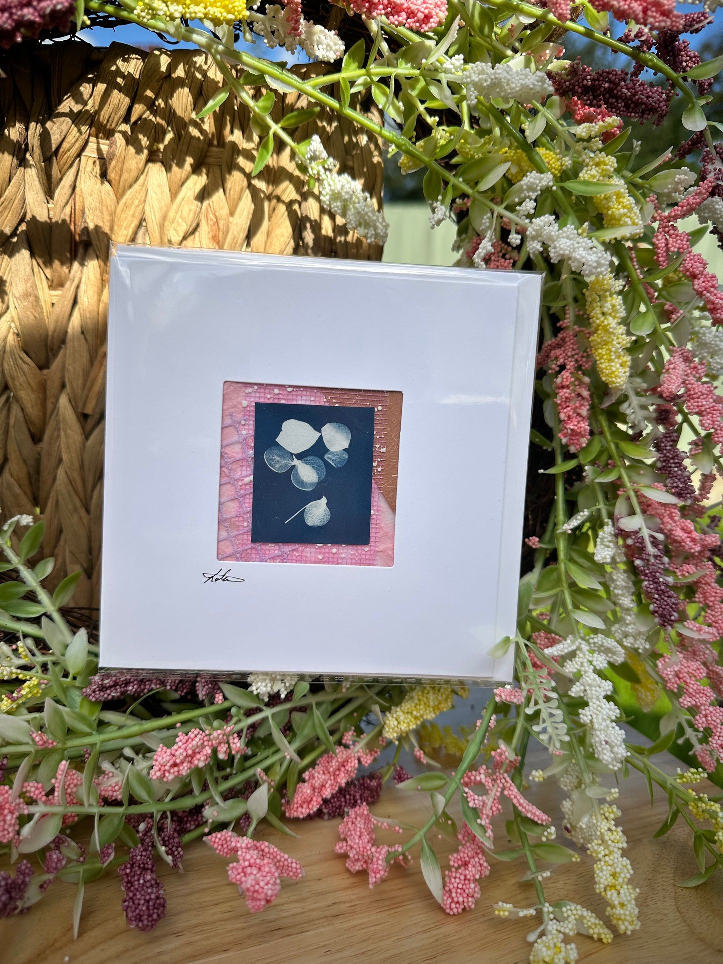 Keepsake cyanotype greeting  card - pink