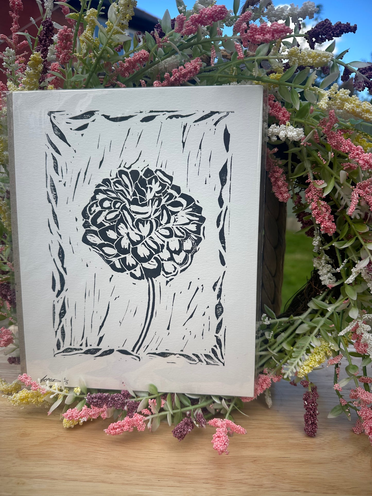 Single Dahlia Lino Print