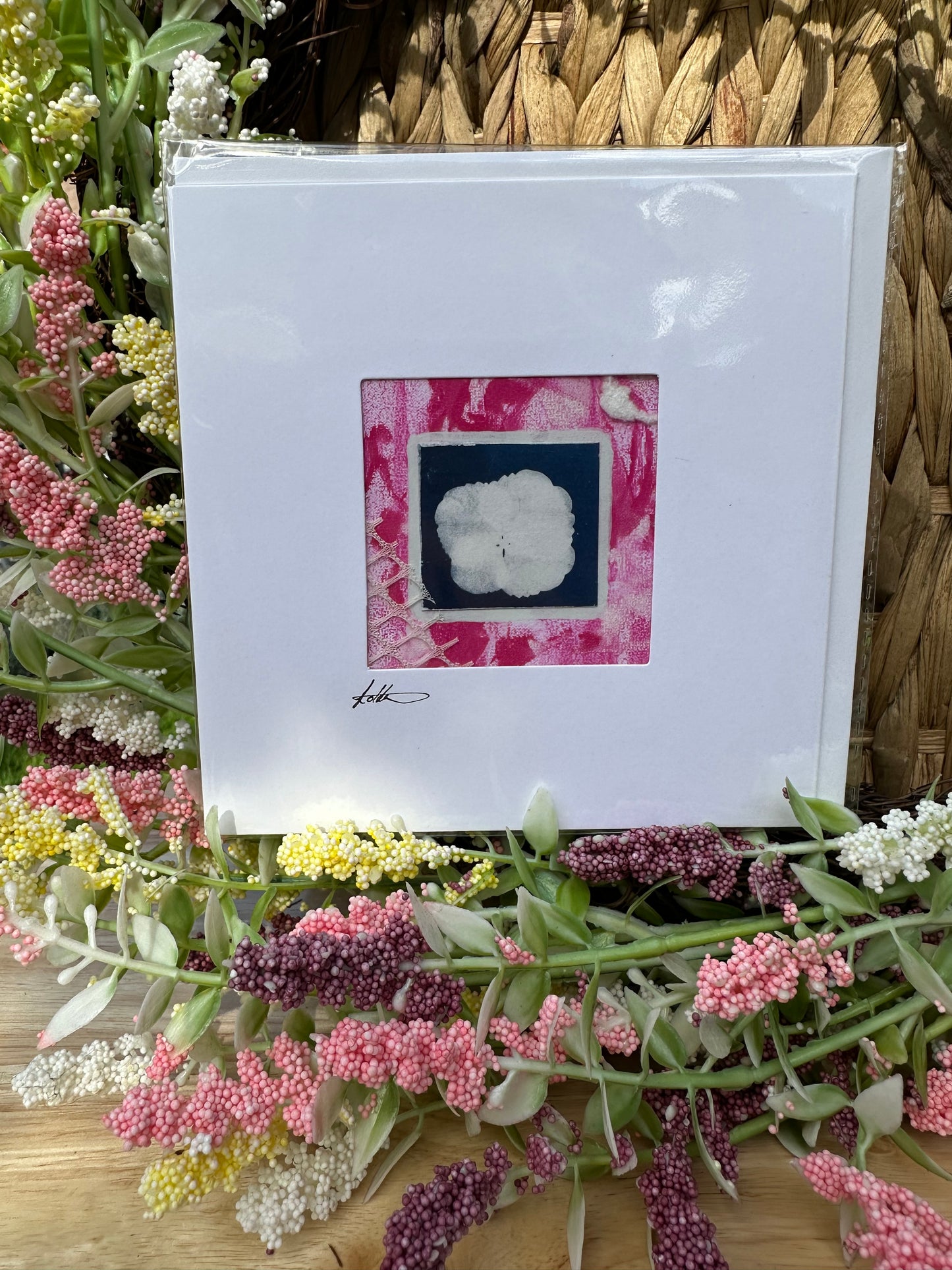Keepsake cyanotype greeting  card - pink print